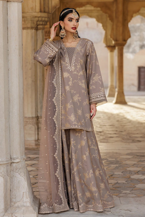 3-PC EMBROIDERED RAW-SILK SUIT CMA-5-043