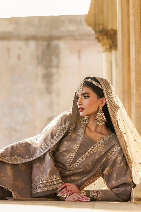 3-PC EMBROIDERED RAW-SILK SUIT CMA-5-043