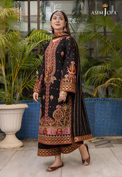 AJHJ-19 EMBROIDERED VISCOSE RAW SILK 3 PCS