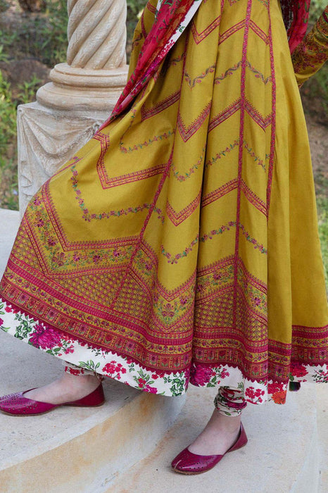 Hussain Rehar 3pc Lawn kalidar suit With Silk Dupatta- pakistani formal party wear