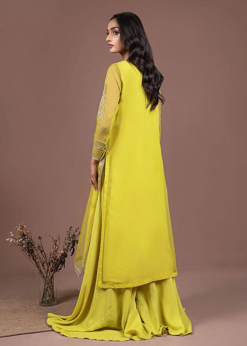 Maria B. 2 Piece lime green Embroidered Organza Suit with sharara