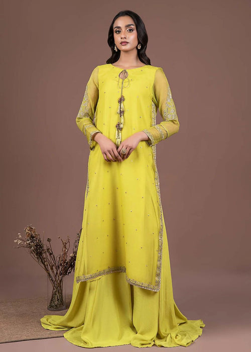 Maria B. 2 Piece lime green Embroidered Organza Suit with sharara