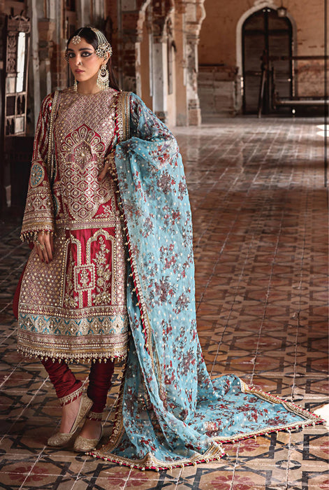 BIBI LAL                                              
SKU: ZWU-23-29
Design Code: ZWU-23-29
Color: Red and Turquoise Blue
Fabric: Silk
Work Details: Embroidery - Hand Embellishment - Tilla - Sequin - Mirror Work
