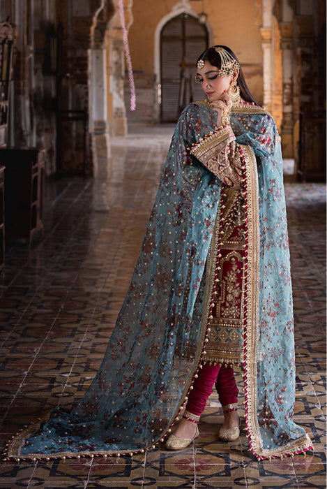 BIBI LAL                                              
SKU: ZWU-23-29
Design Code: ZWU-23-29
Color: Red and Turquoise Blue
Fabric: Silk
Work Details: Embroidery - Hand Embellishment - Tilla - Sequin - Mirror Work