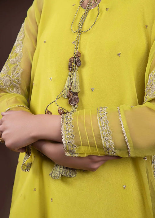 Maria B. 2 Piece lime green Embroidered Organza Suit with sharara