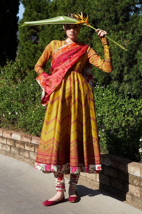 Hussain Rehar 3pc Lawn kalidar suit With Silk Dupatta- pakistani formal party wear