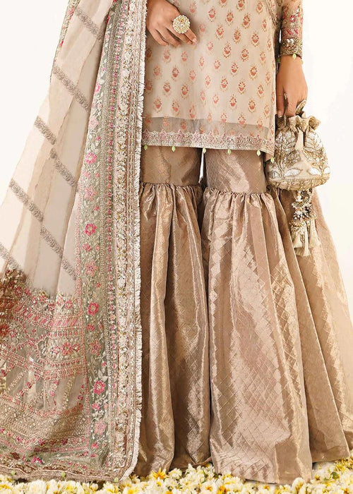 Maria B. 3 Piece Embroidered Organza Gharara suit with embellished dupatta