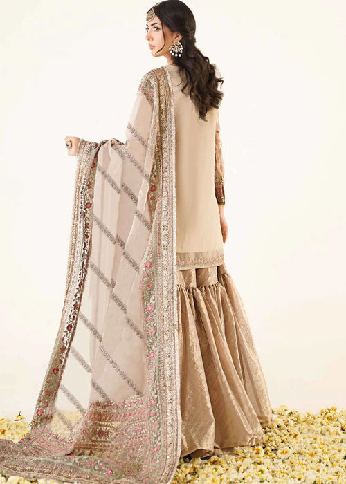 Maria B. 3 Piece Embroidered Organza Gharara suit with embellished dupatta