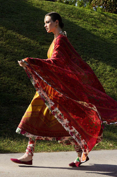 Hussain Rehar 3pc Lawn kalidar suit With Silk Dupatta- pakistani formal party wear