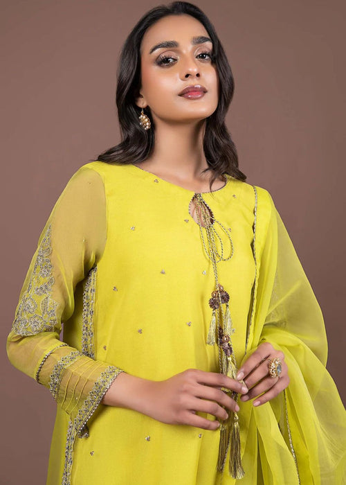 Maria B. 2 Piece lime green Embroidered Organza Suit with sharara